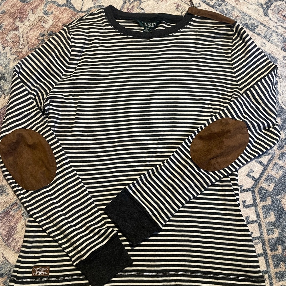 Lauren Ralph Lauren Striped Long Sleeve with Brown Patches